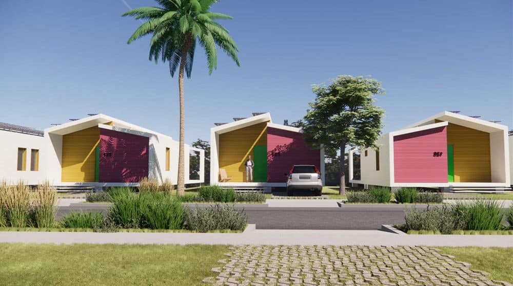 a row of prefab buildings