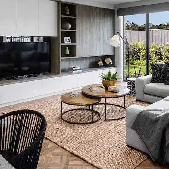Living room with TV and couch.
