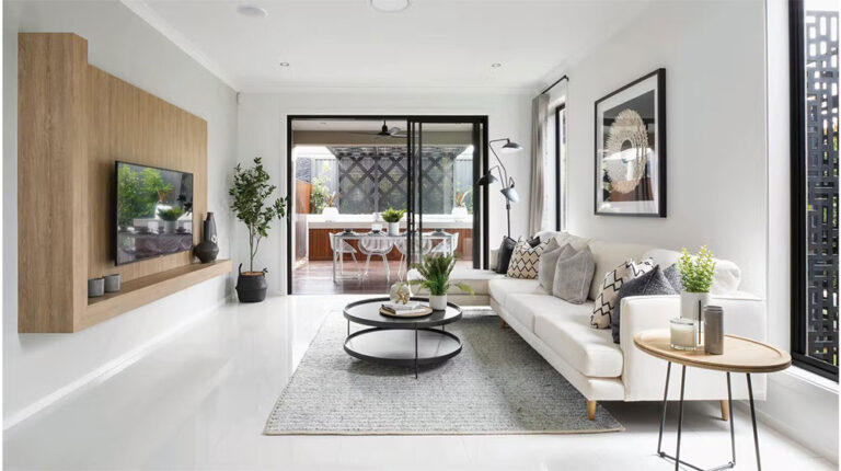 Bright, airy living room featuring minimalist design, neutral color palette, and stylish furniture, emphasizing comfort and contemporary aesthetics for home improvement.