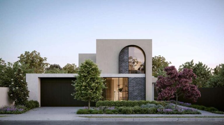 Bright, stylish modern home with sleek architecture, large windows, and lush garden, perfect for contemporary living and outdoor entertaining.