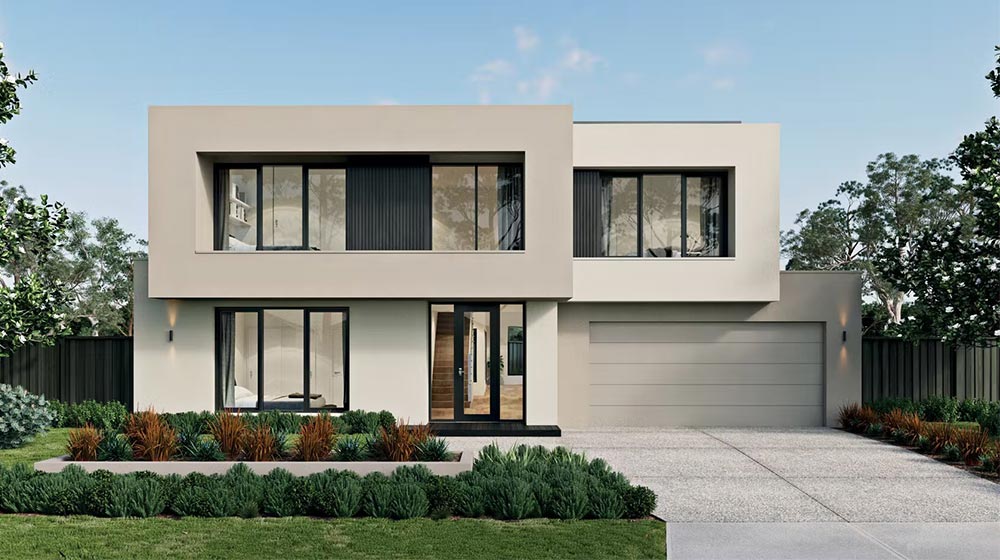 Stunning contemporary house featuring large windows, clean lines, and modern architecture in a lush landscaped setting.