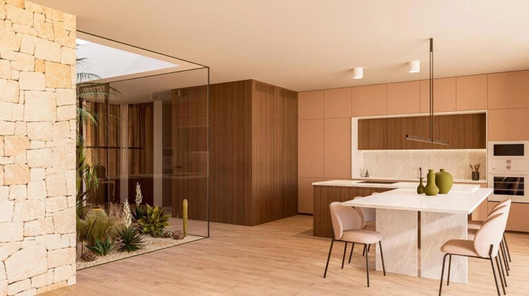 Bright, spacious Suva House interior featuring an open-plan kitchen and dining space with minimalist design, natural wood accents, and contemporary decor, perfect for modern living.