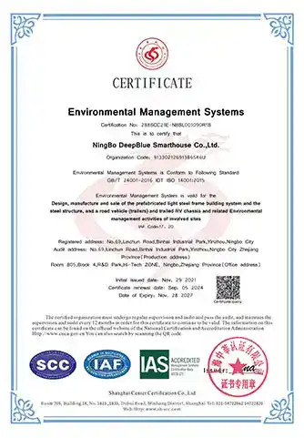 Deepblue Environmental Management Certificate for Sustainable Environmental Solutions.