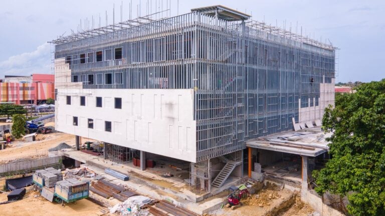 a commercial building under construction with a cold formed steel frame