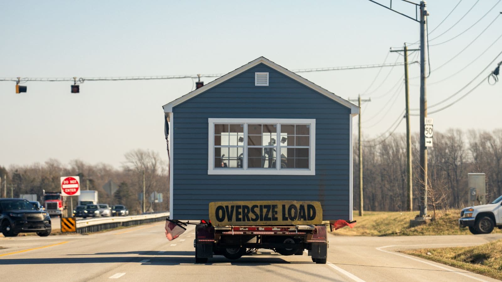 A Manufactured house transported on the highway