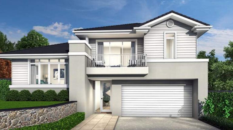 Contemporary Cairo house featuring a white facade, balcony, and garage, set against a clear blue sky with lush greenery, showcasing elegant residential architecture.