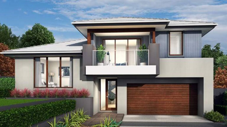 A modern Cairo house featuring sleek architectural design with large windows, a spacious balcony, and a contemporary facade. Surrounded by lush greenery, it exemplifies stylish urban living.