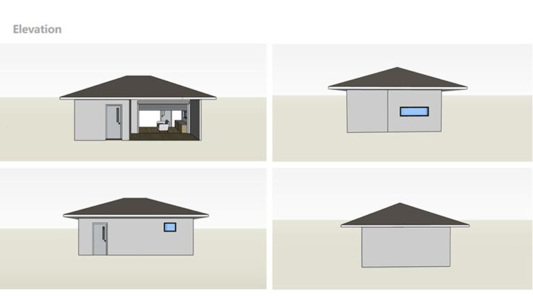 Modern social house with open living space, stylish windows, and a sleek roof, ideal for social gatherings and outdoor entertainment.
