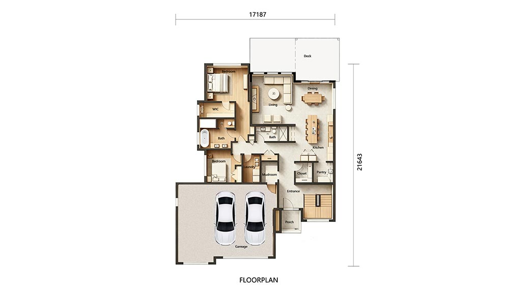 Elegant modular villa design showcasing a spacious layout with living areas, bedrooms, bathrooms, and a garage, ideal for luxury resort or residential developments.
