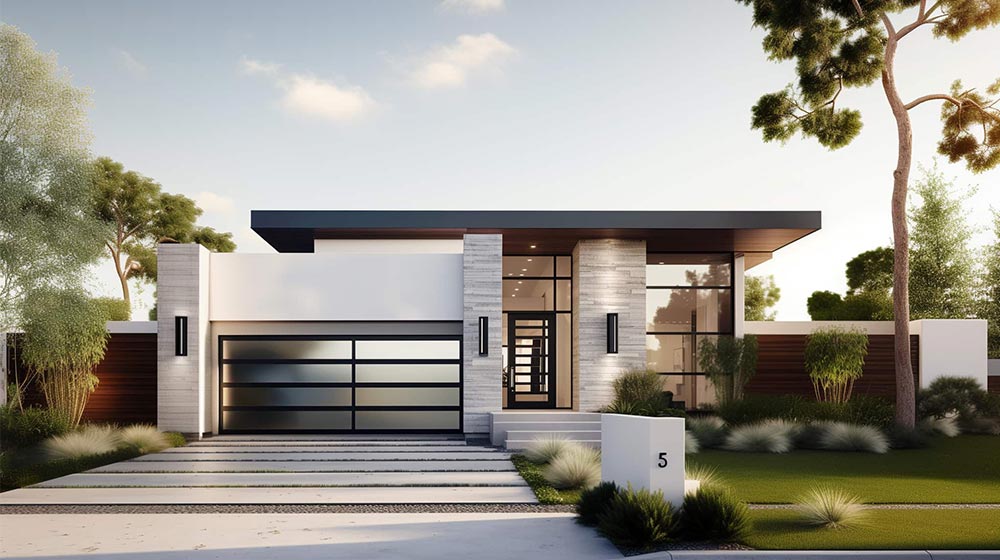 Contemporary Nantes house with sleek design, large glass windows, and minimalist landscaping, showcasing modern architecture and curb appeal.