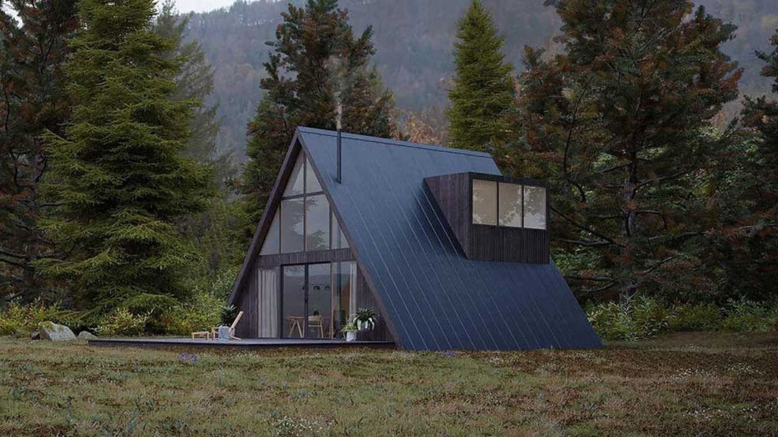 an A frame small prefab sustainable housing for camping, glamping, and hotel accomodation