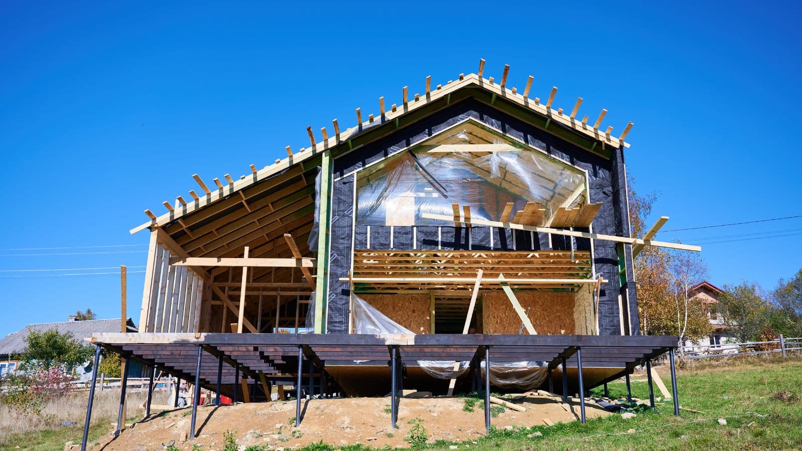 an elevated prefab home supported by beam system